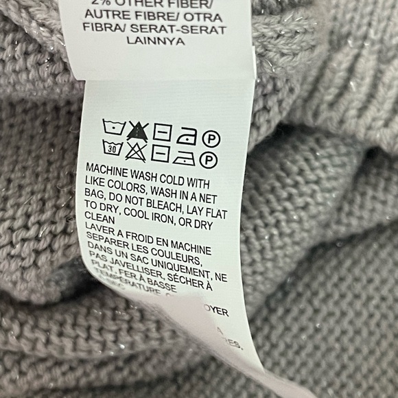 Lucky Brand Layered Split Back Metallic Sweater Gray Cream Gold Womens Size XS - Picture 11 of 14